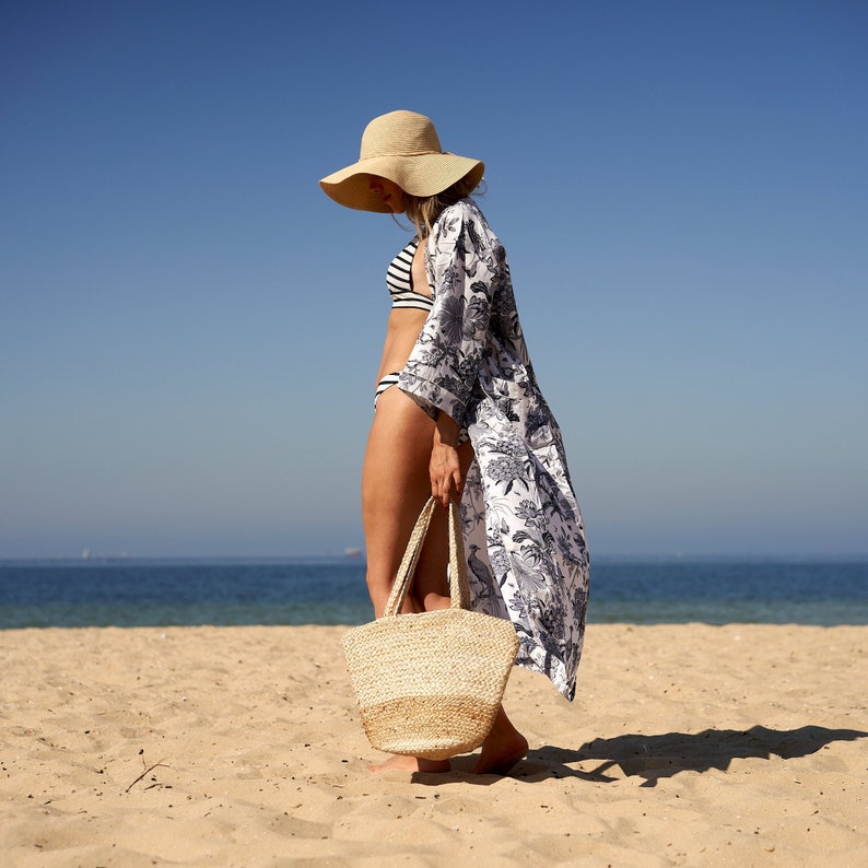 'Beachside Blooms' Cotton Kimono Robe