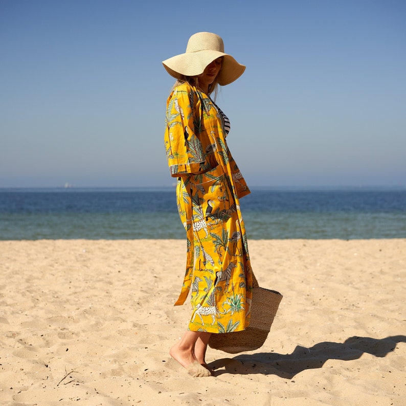 'Safari Soiree' 100% Cotton Kimono Robe