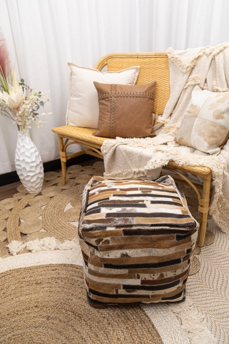 Genuine Leather Cowhide Ottoman - Eve