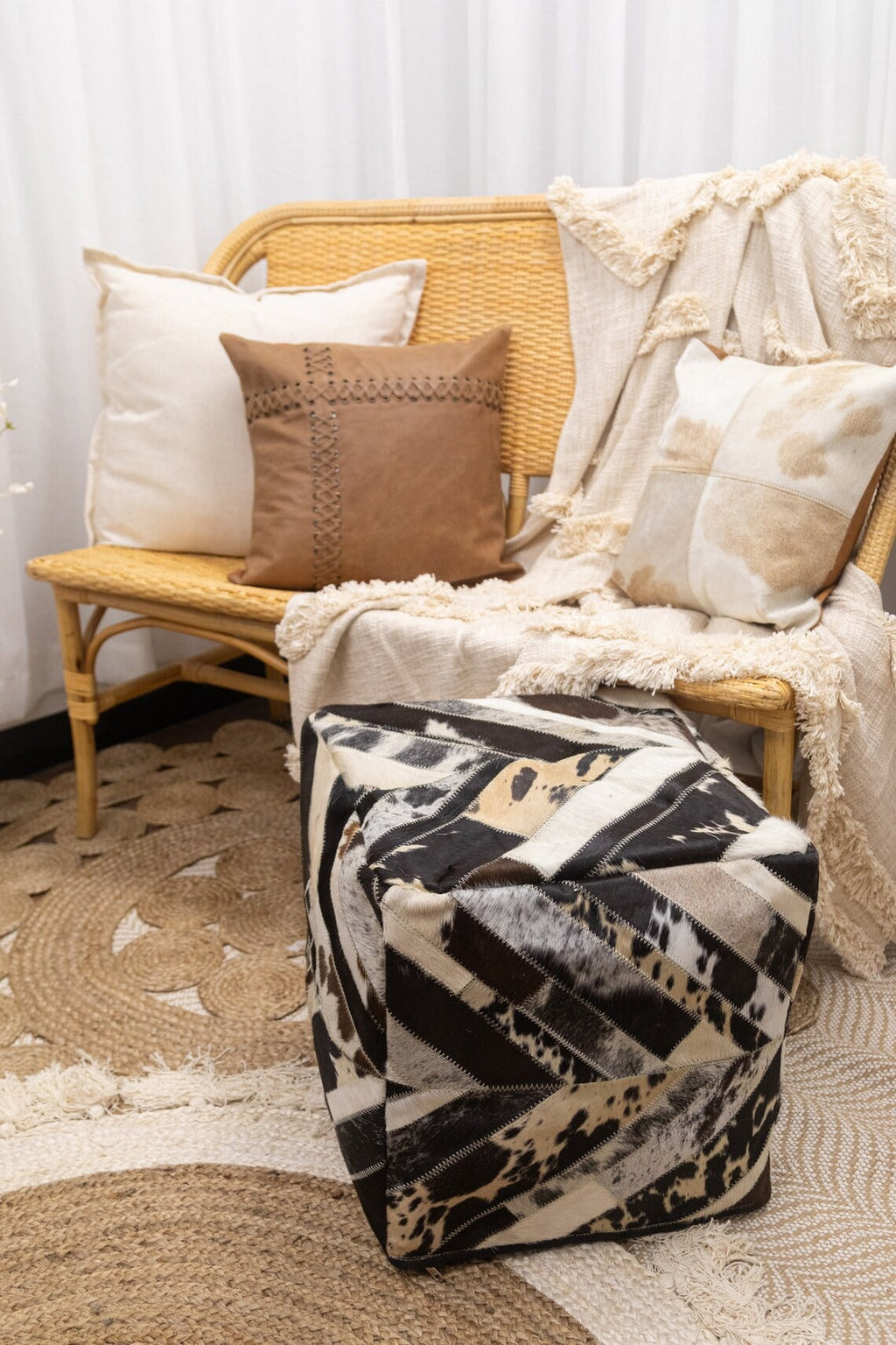 Genuine Leather Cowhide Ottoman - Connor