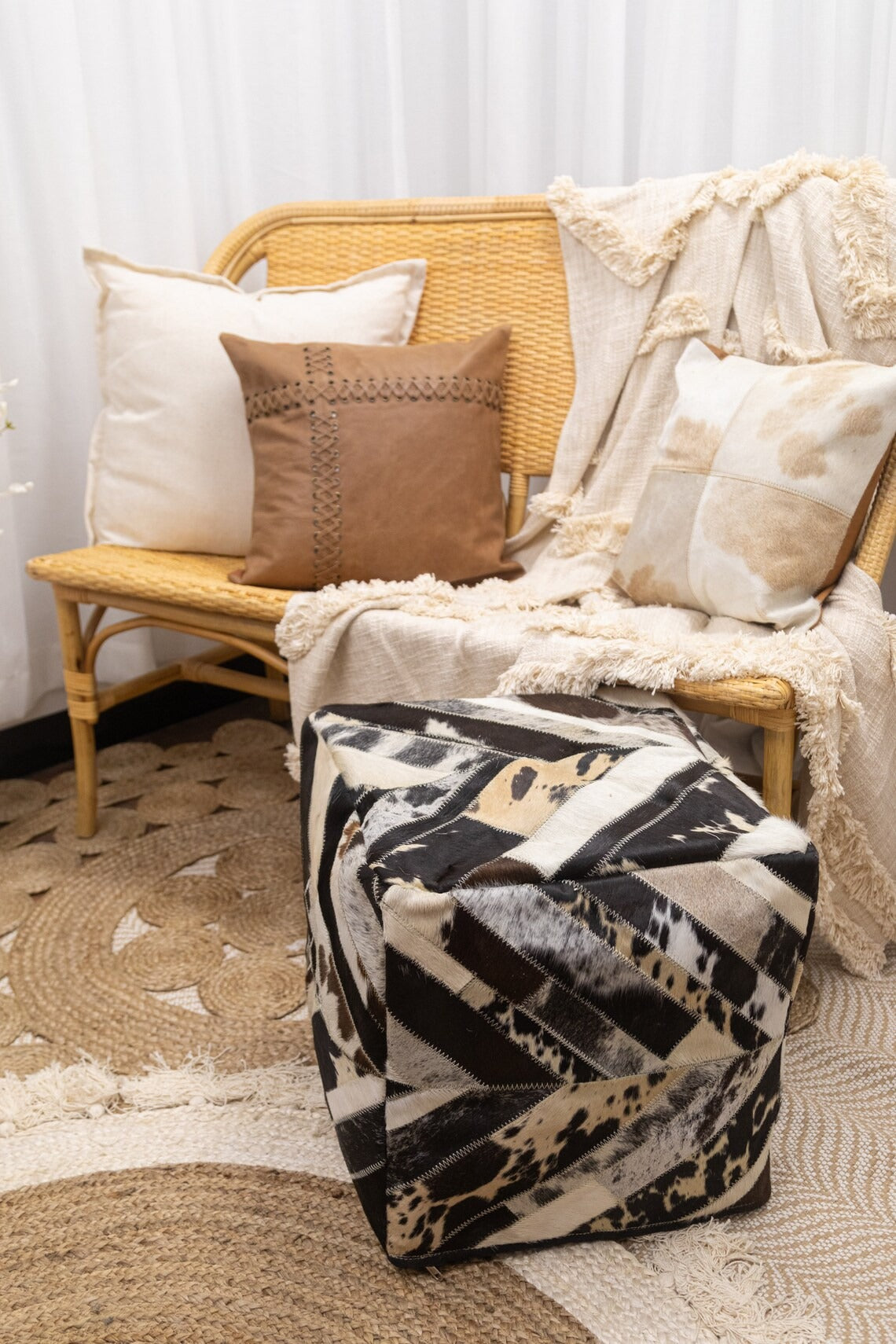 Genuine Leather Cowhide Ottoman - Connor