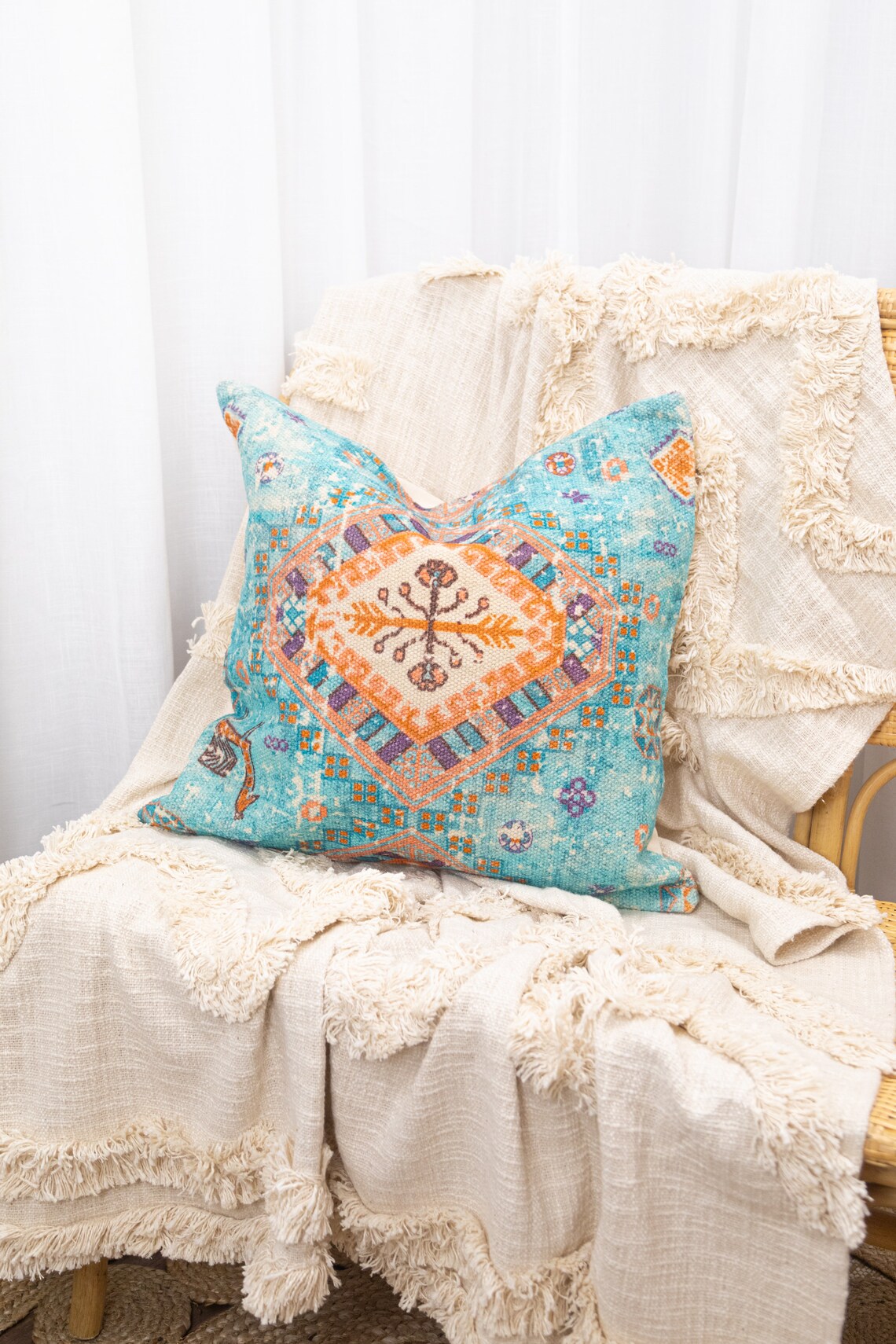 Linen Connections Moroccan Tassels Cushion Cover - Boho Cyan