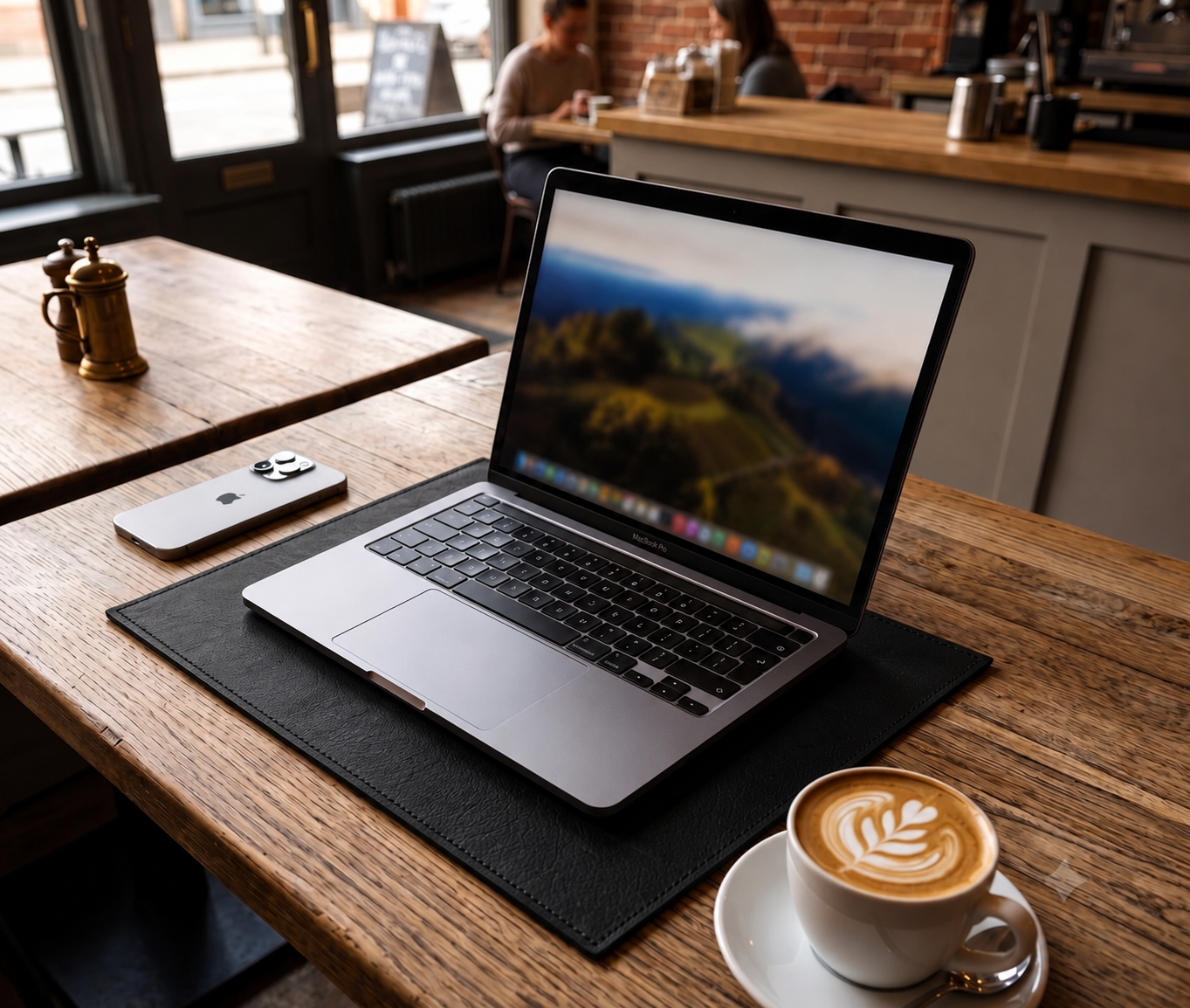 Premium black leather desk mat for office workspace and table protection