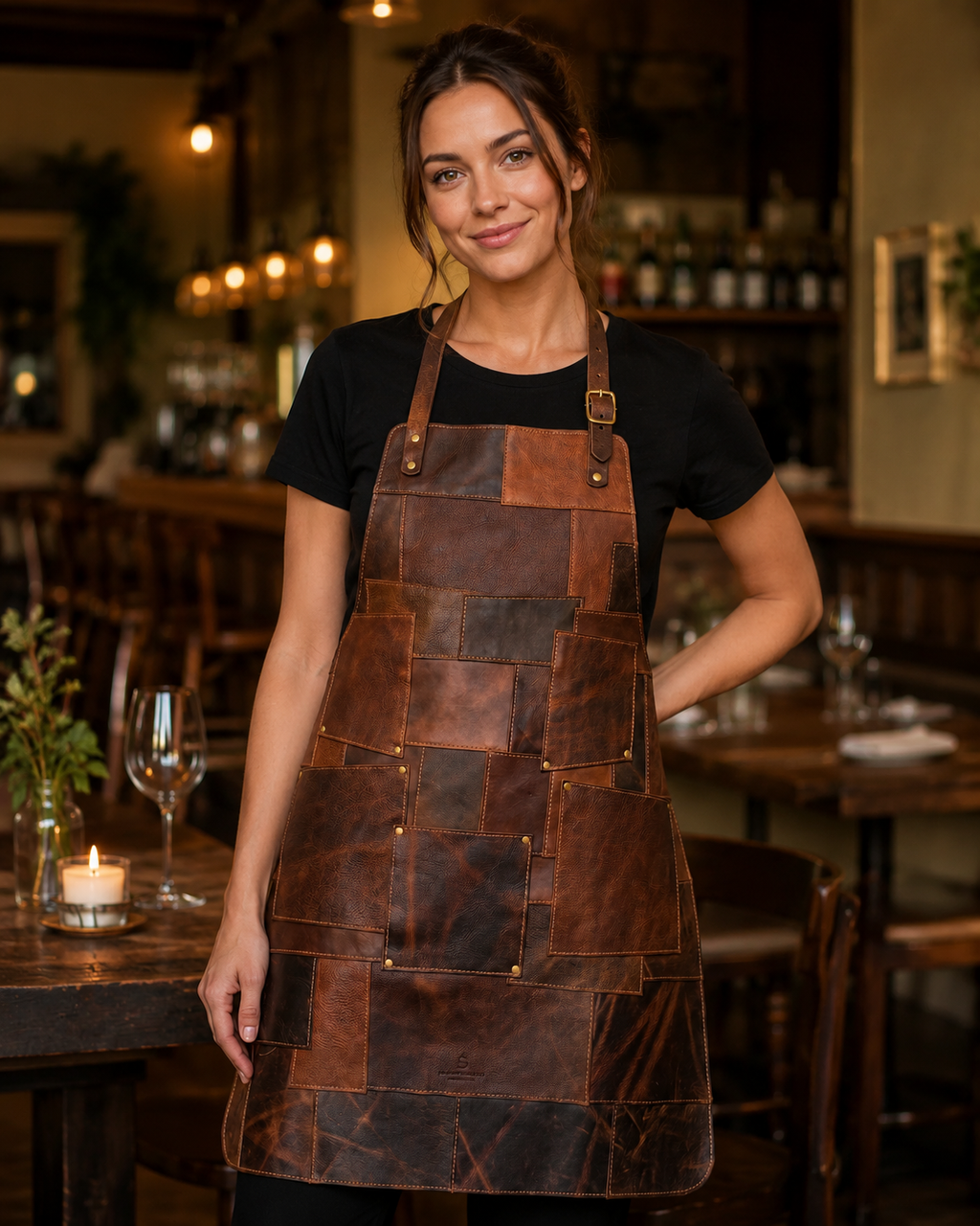 Stylish handmade leather apron for barista, chef, and professional cooking tasks