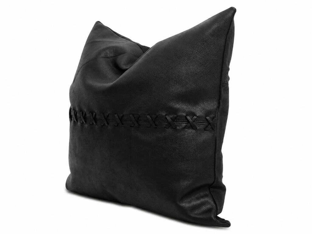 Premium Tan Leather Cushion Cover with Black Cross Pattern for Modern Interiors