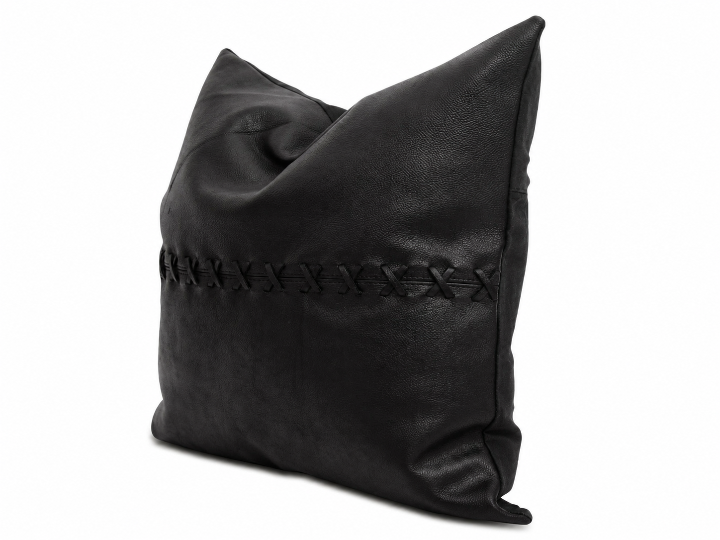 Premium Tan Leather Cushion Cover with Black Cross Pattern for Modern Interiors