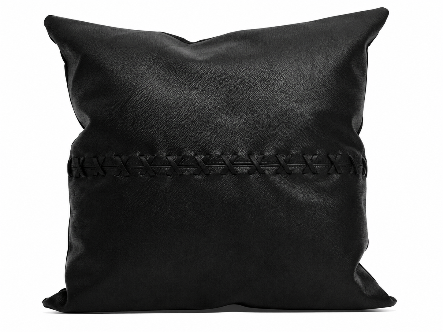 100% Tan Leather Cushion Cover with Black Cross Design for Home Decor