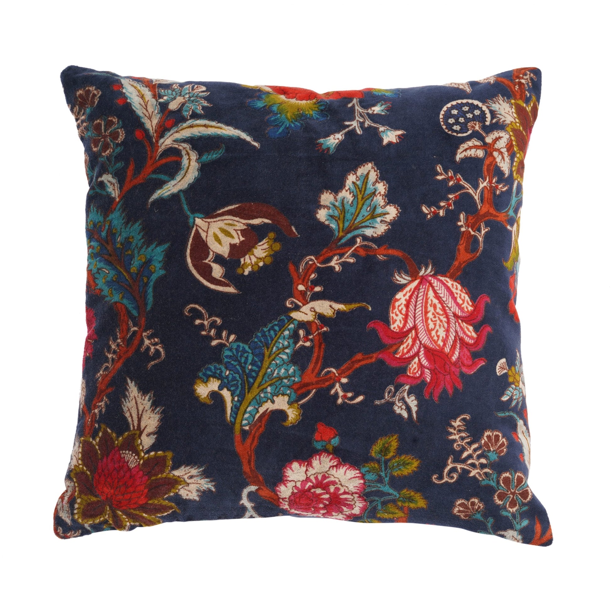 100% Cotton Velvet Cushion Cover - Blue Secret Garden