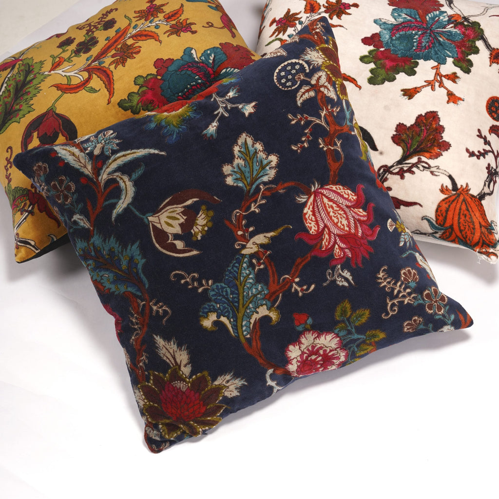 100% Cotton Velvet Cushion Cover - Blue Secret Garden