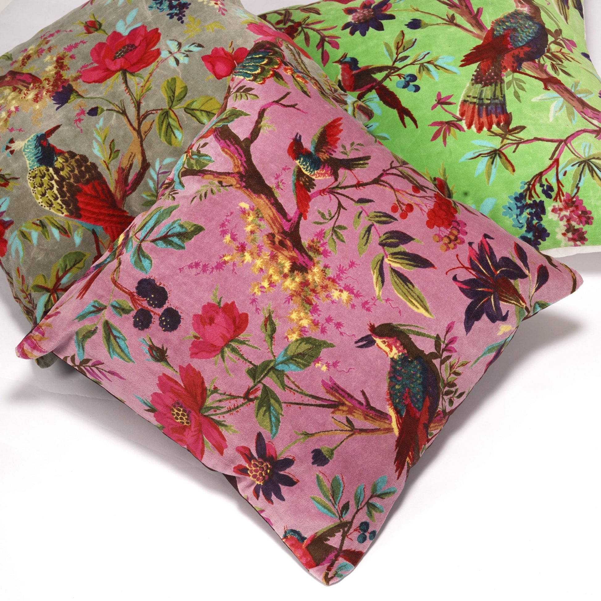 100% Cotton Velvet Cushion Cover - Coral Bird