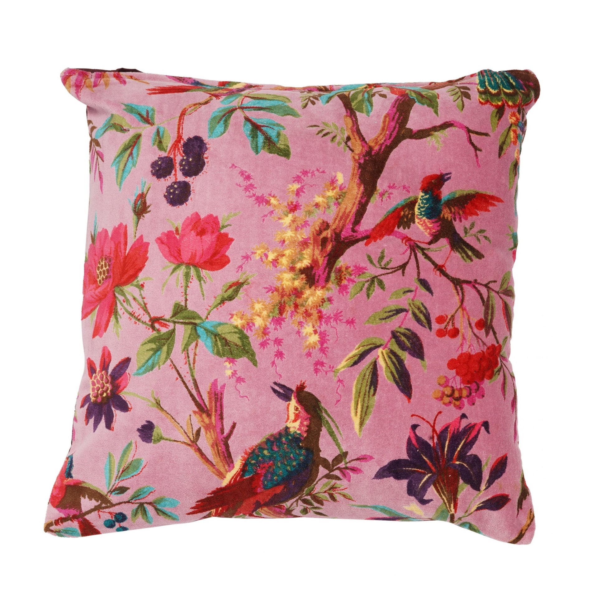 100% Cotton Velvet Cushion Cover - Coral Bird