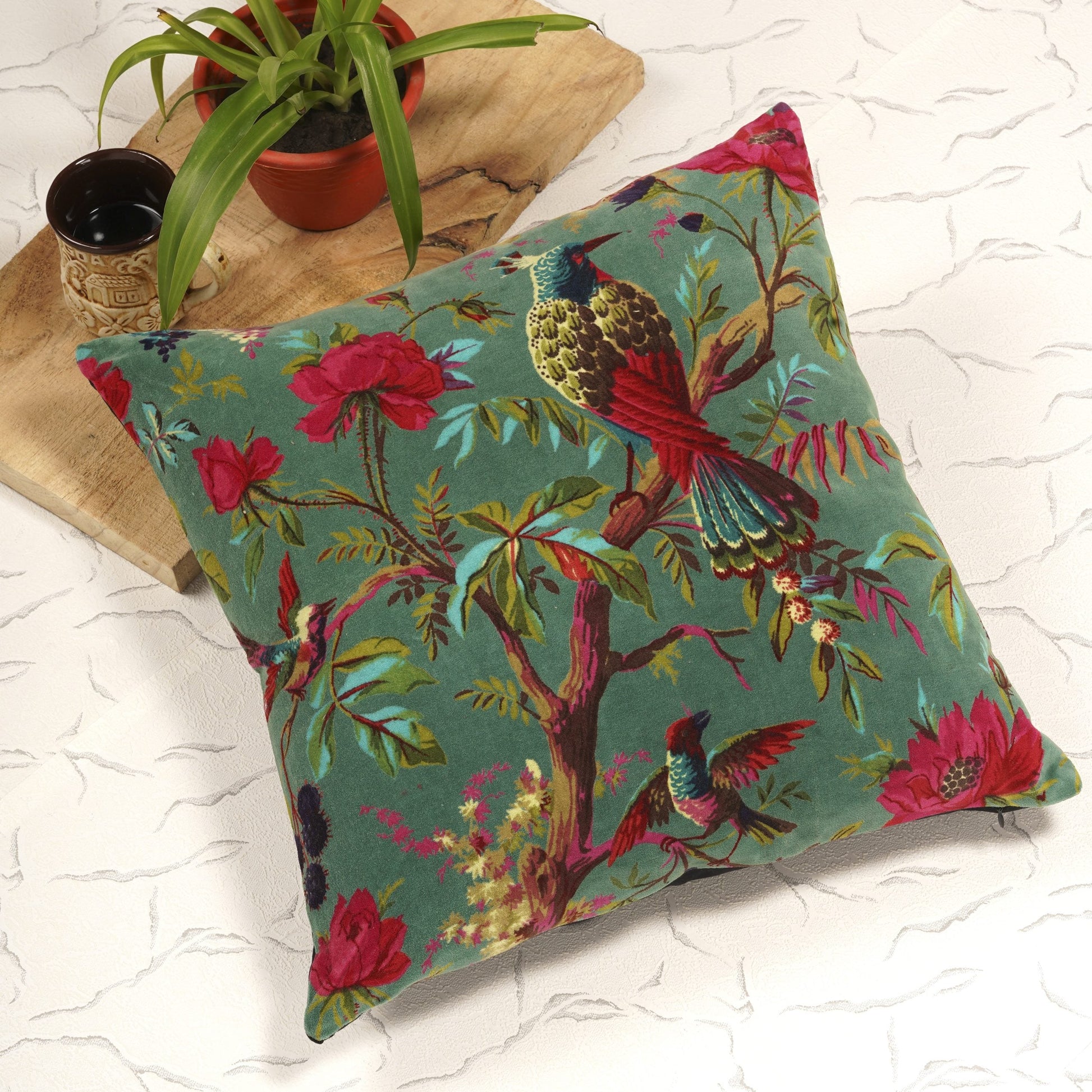 100% Cotton Velvet Cushion Cover - Green Lullaby
