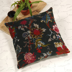 'Vibrant Vintage Blooms' 100% Cotton Velvet Cushion Cover