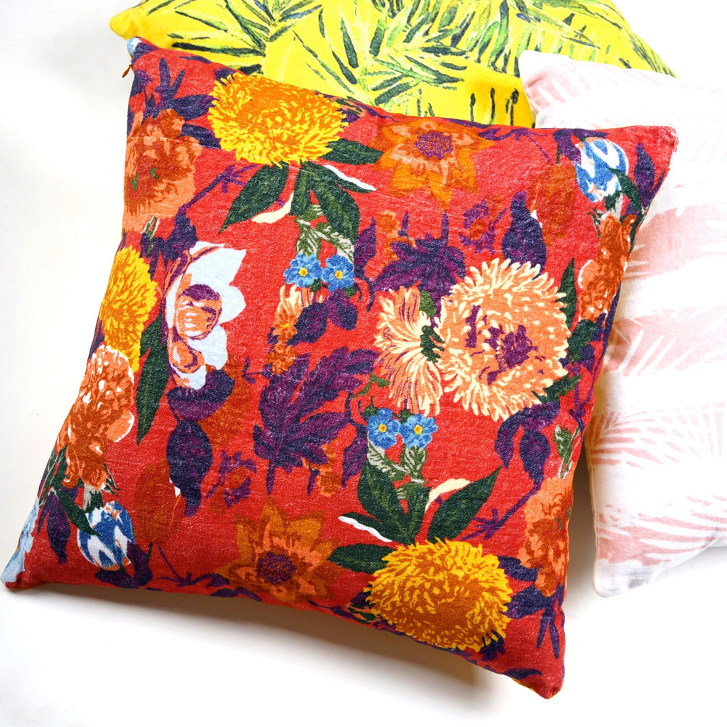 100% Cotton Velvet Cushion Cover - Decadent Florals