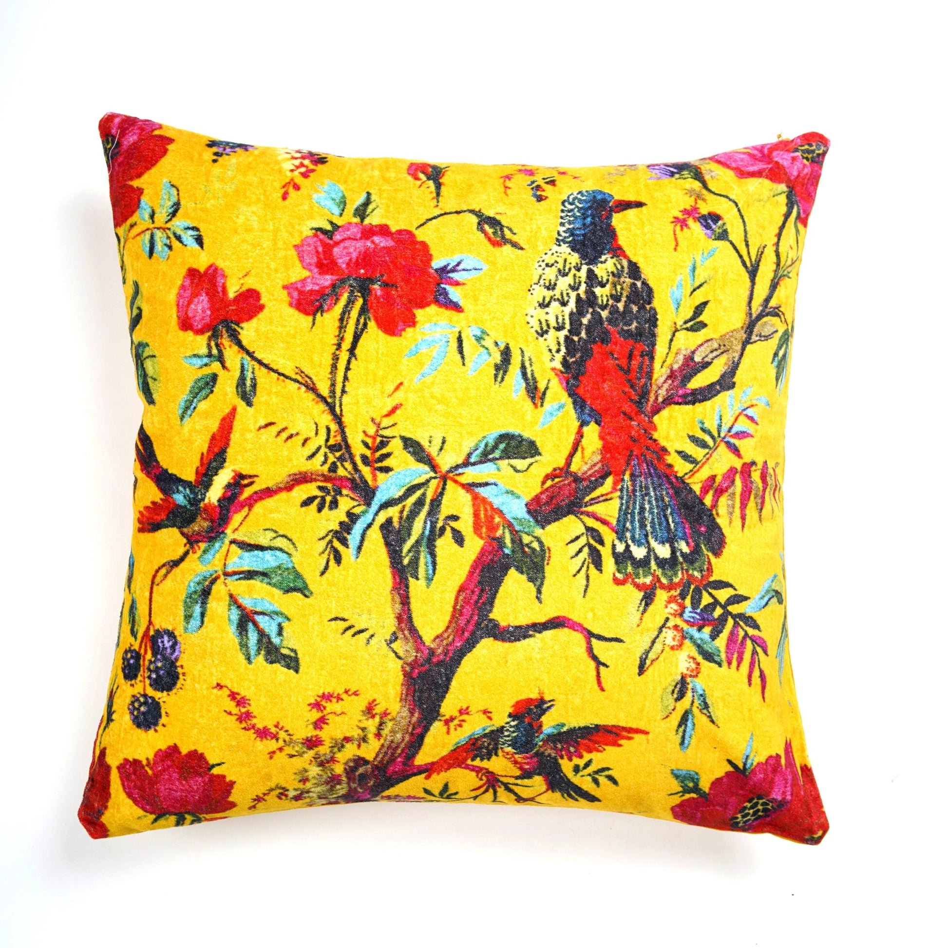 100% Cotton Velvet Cushion Cover - Bright Bird