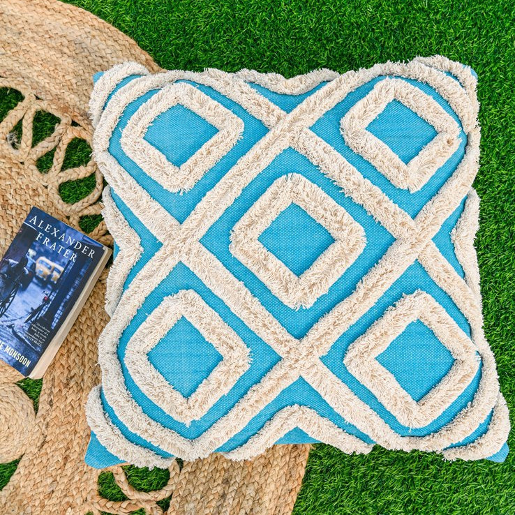 Linen Connections Moroccan Tassels Cushion Cover - Tufted Blue