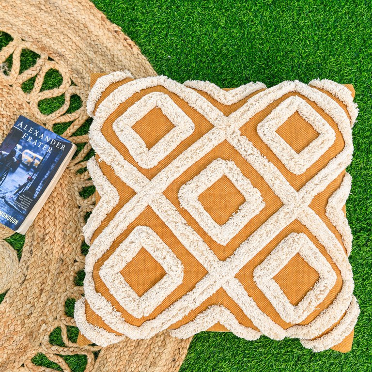 'Mustard & Cream' Hand-Woven Cotton Wool Cushion Cover