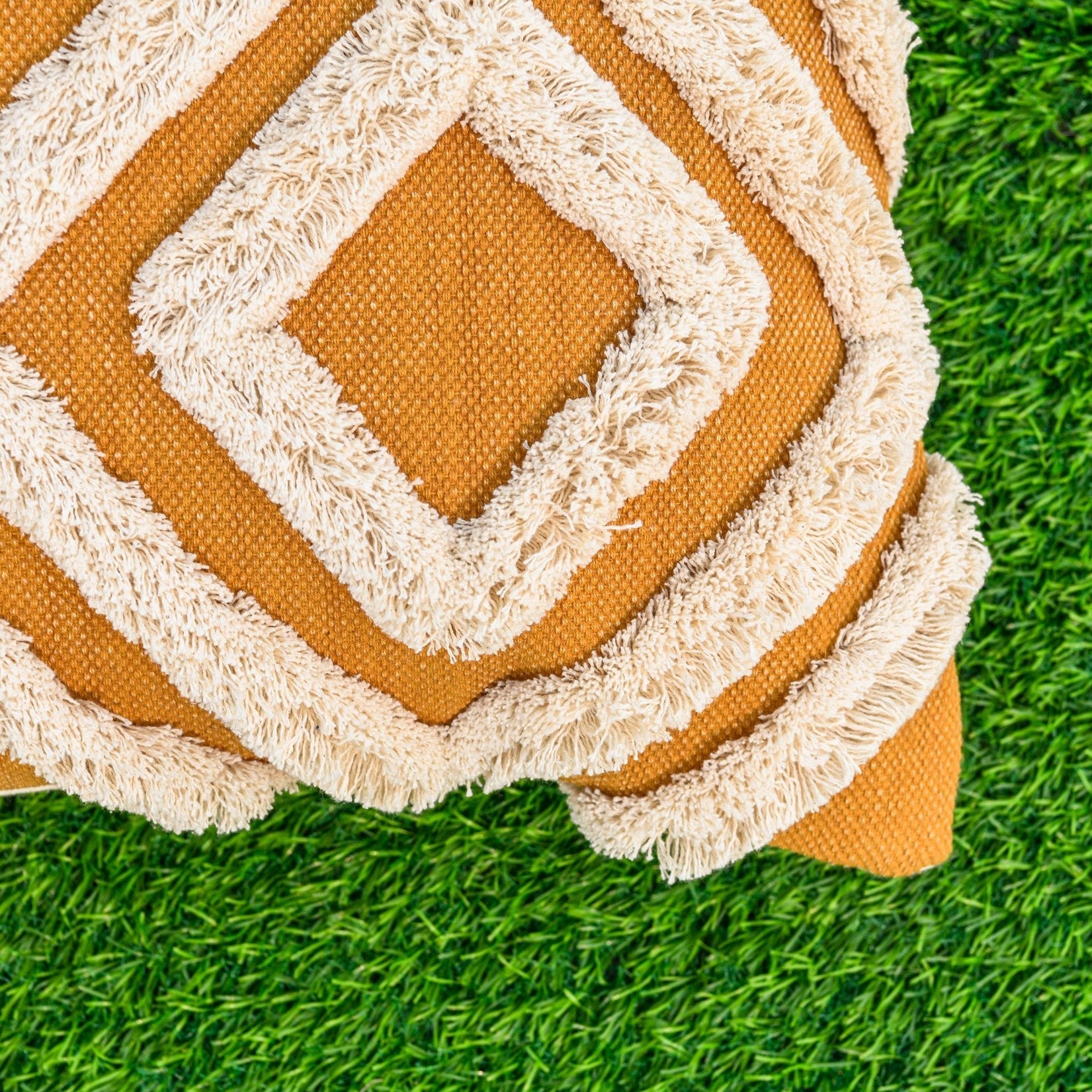 'Mustard & Cream' Hand-Woven Cotton Wool Cushion Cover