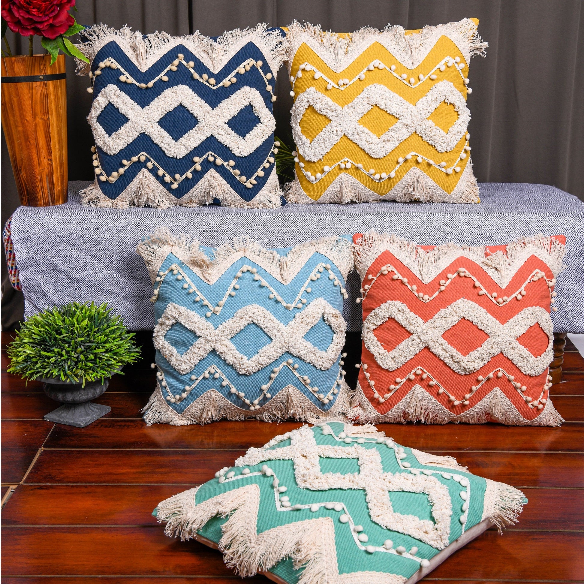 Linen Connections Moroccan Tassels Cushion Cover - Blue Bazaar