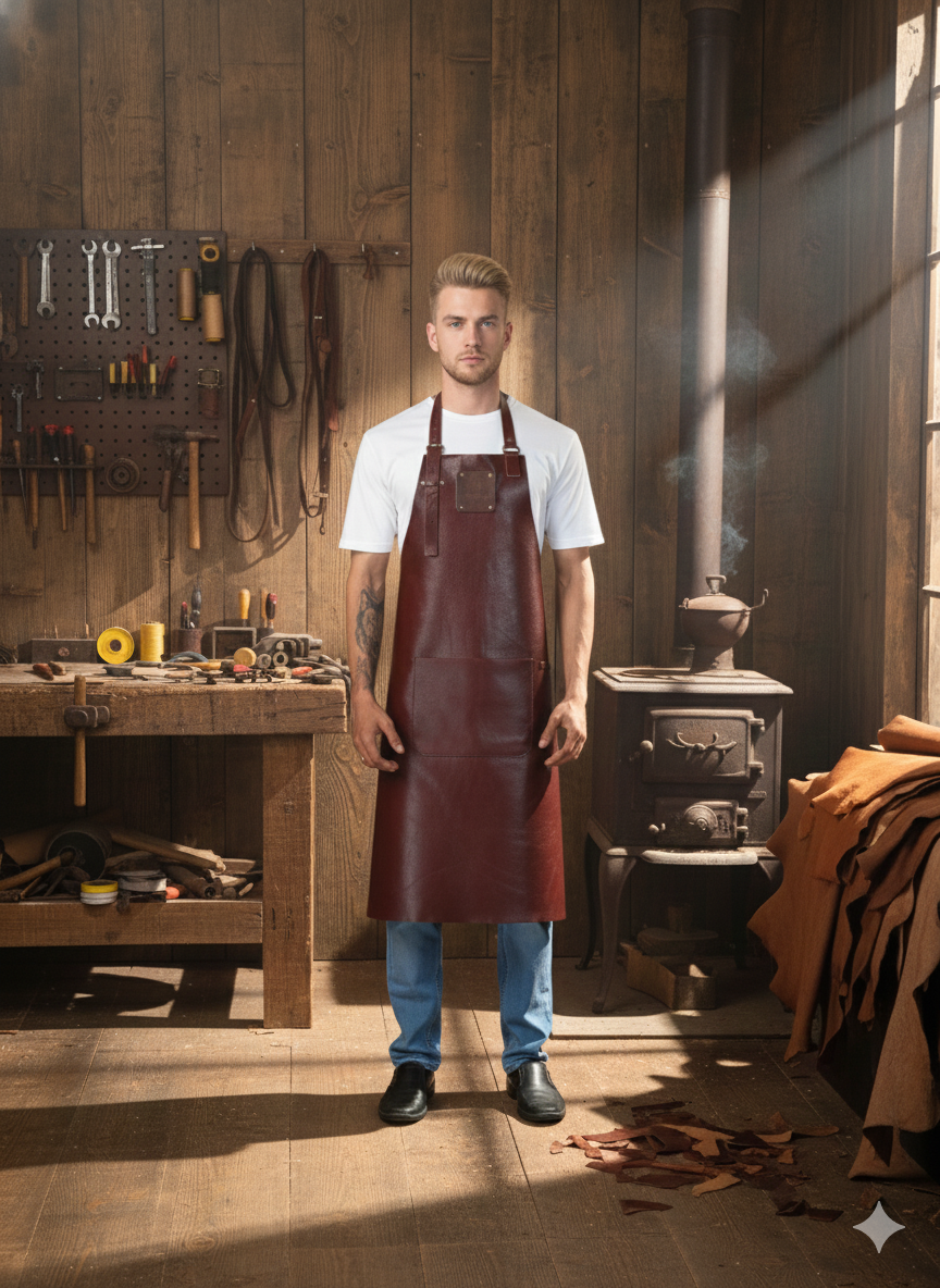 Classic chestnut leather apron handmade with durable premium leather