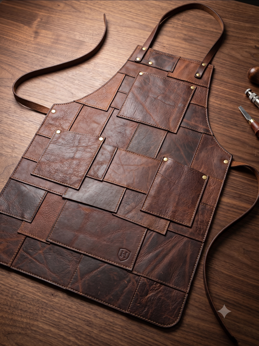 Free-size handmade leather apron for professional chefs and home cooking use