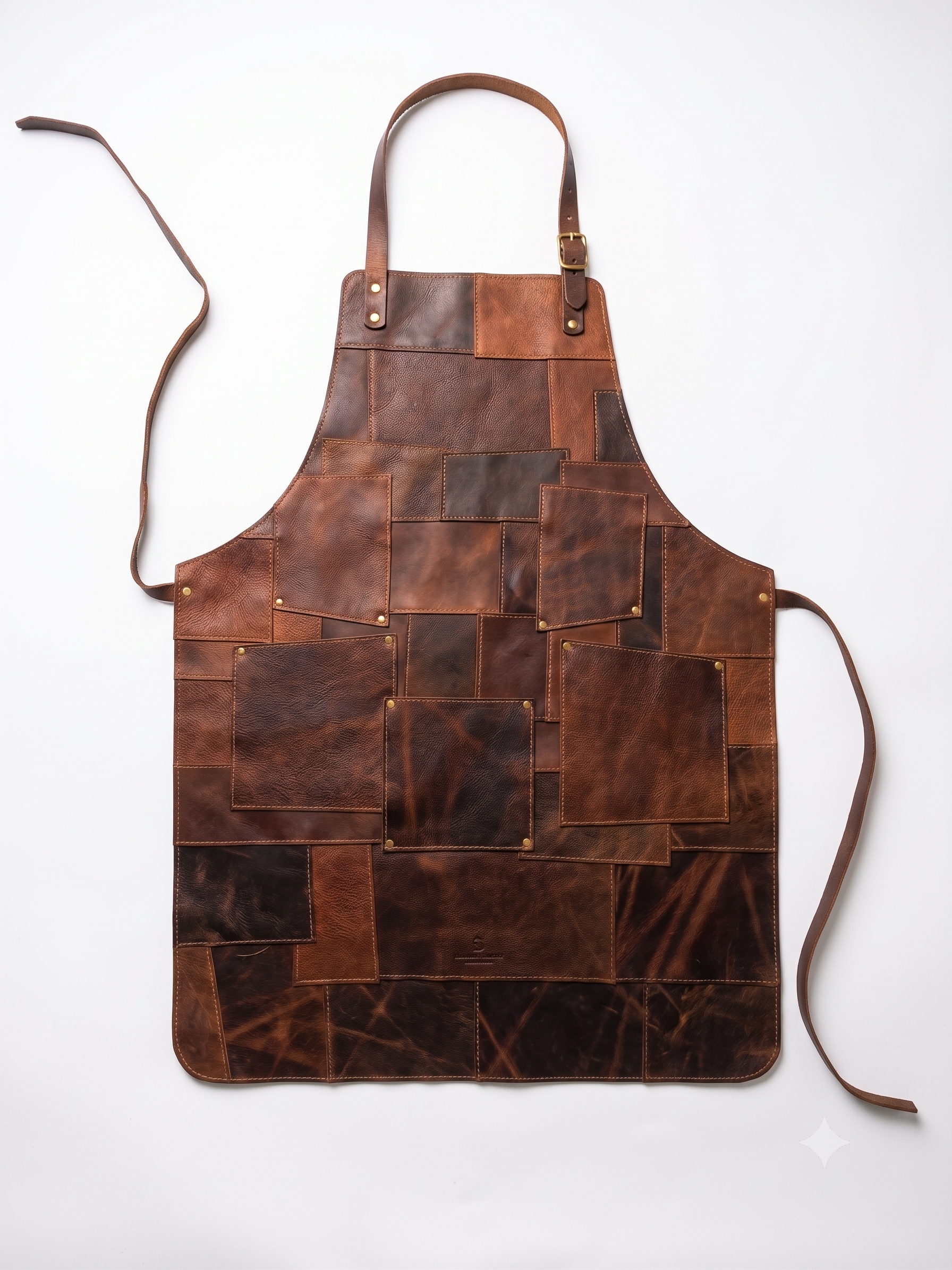 Luxury leather patchwork apron for chefs, woodworking, and coffee baristas