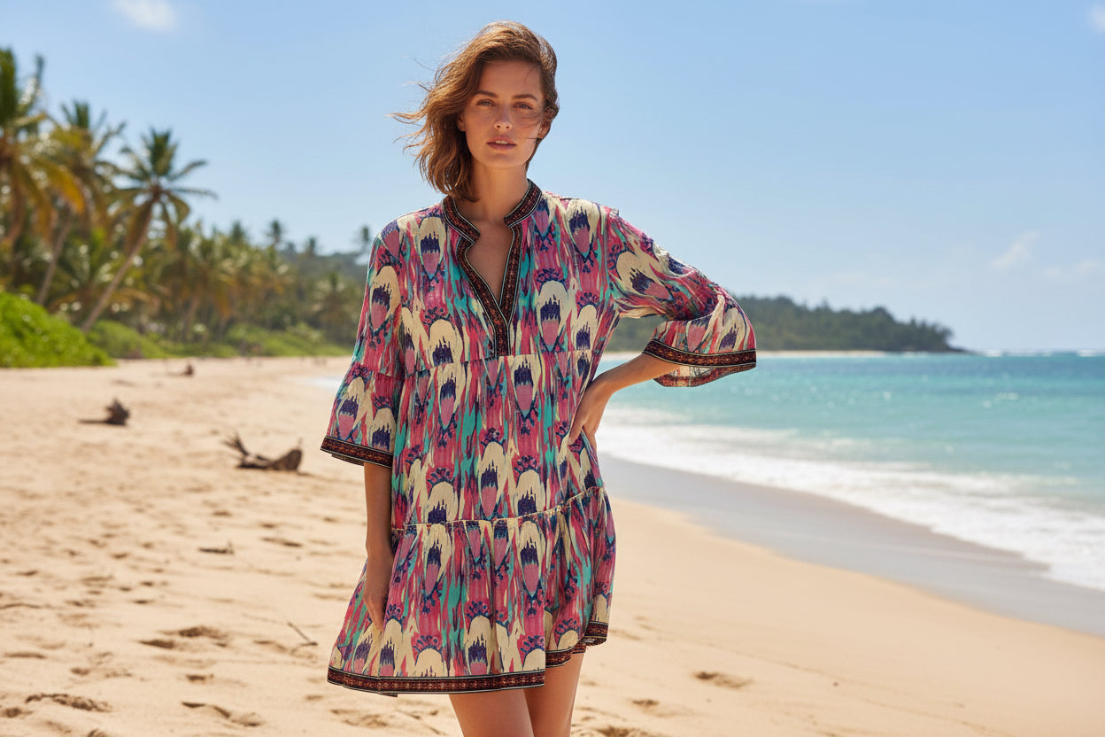 Glam Thread Sunset Mirage cotton mini dress for beach and summer wear