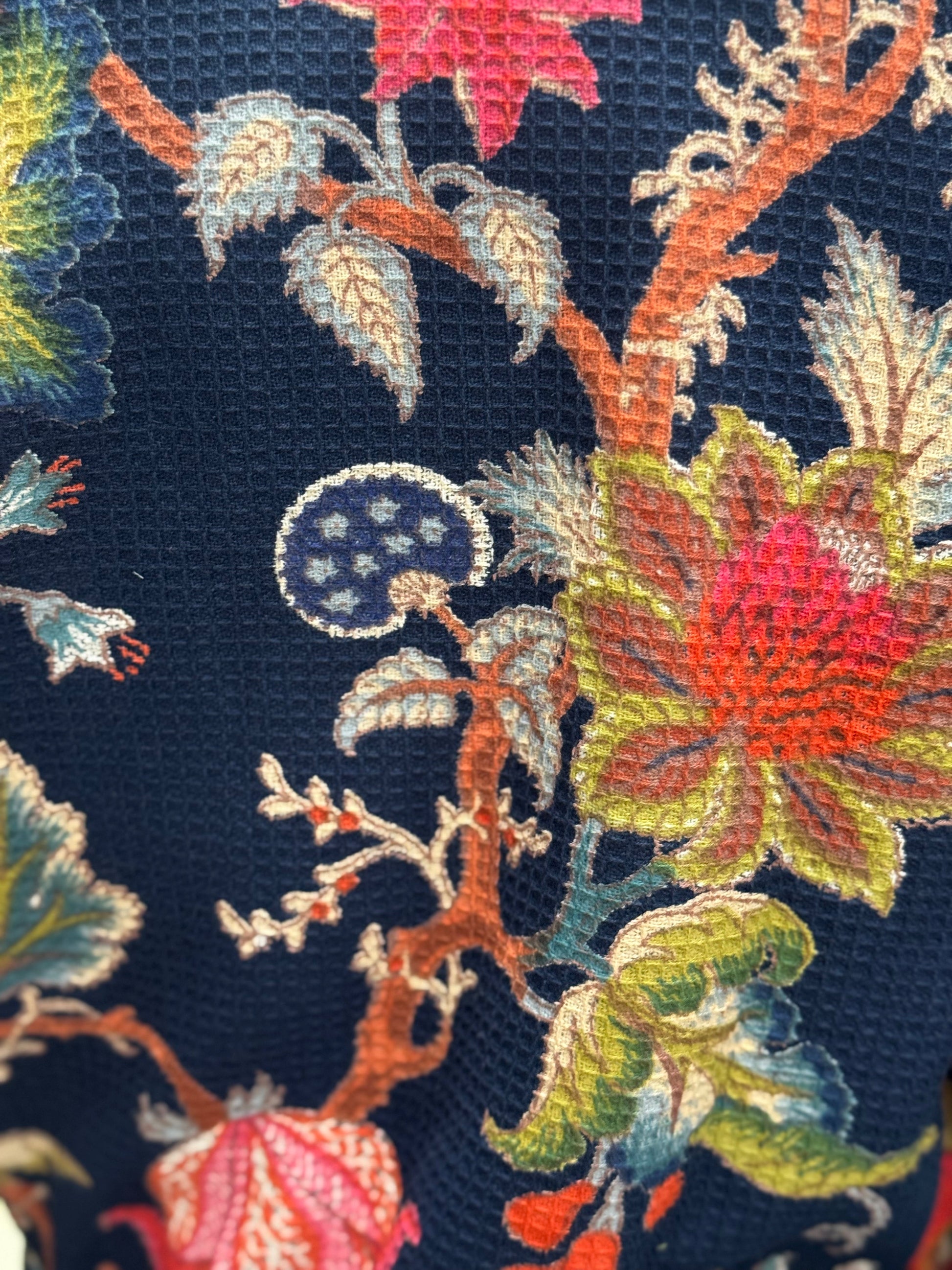 Midnight Bloom Navy Floral Kimono Robe | Waffle Cotton Loungewear