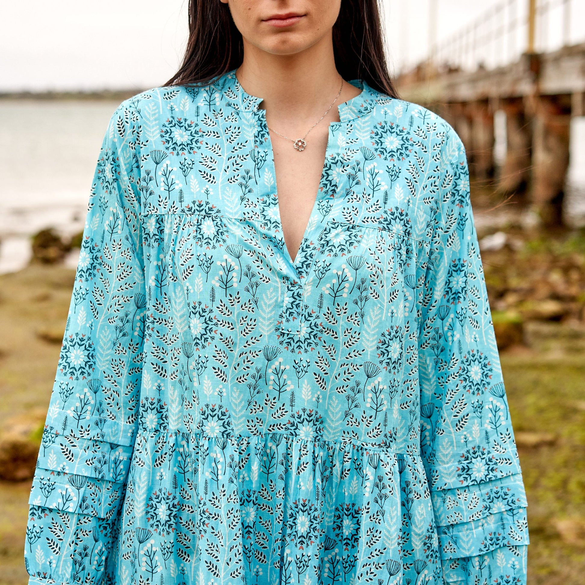 'Indigo Blooms' 100% Cotton Maxi Dress
