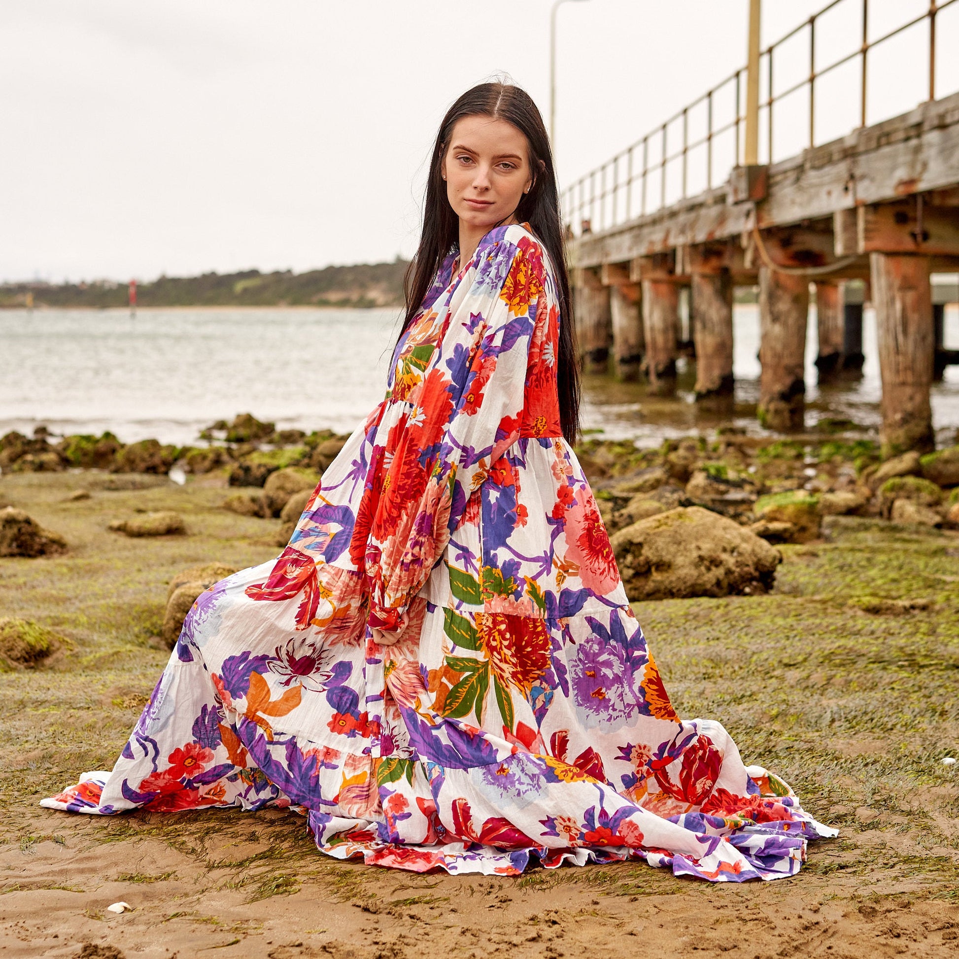 'Bold Blooms' 100% Maxi Dress