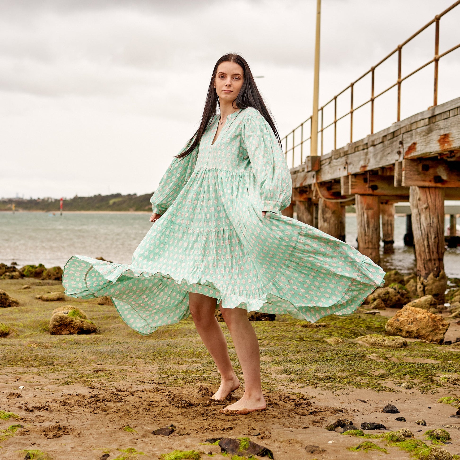 'Mint Melange' 100% Cotton Maxi Dress
