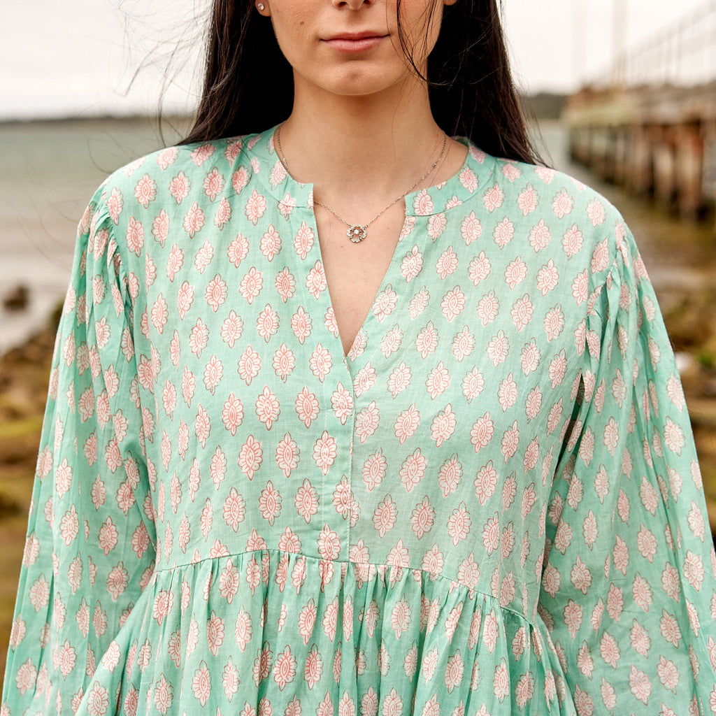 'Mint Melange' 100% Cotton Maxi Dress