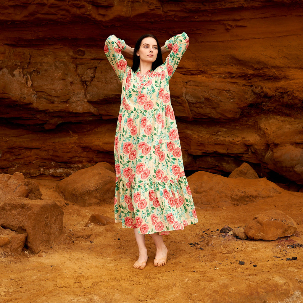 'Rose Revival' 100% Cotton Maxi Dress