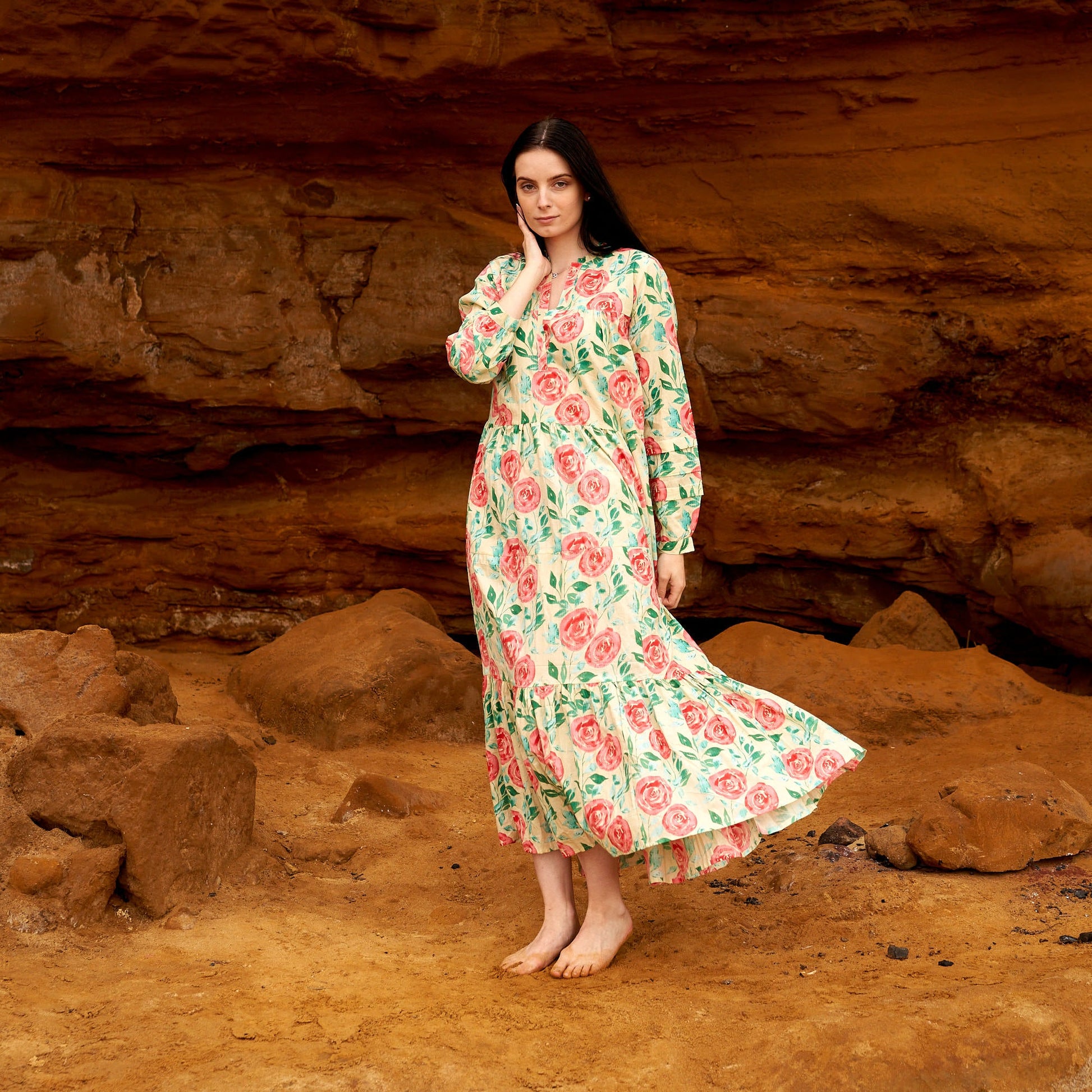 'Rose Revival' 100% Cotton Maxi Dress