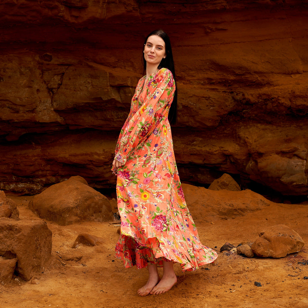 'Citrine Blooms' 100% Cotton Maxi Dress