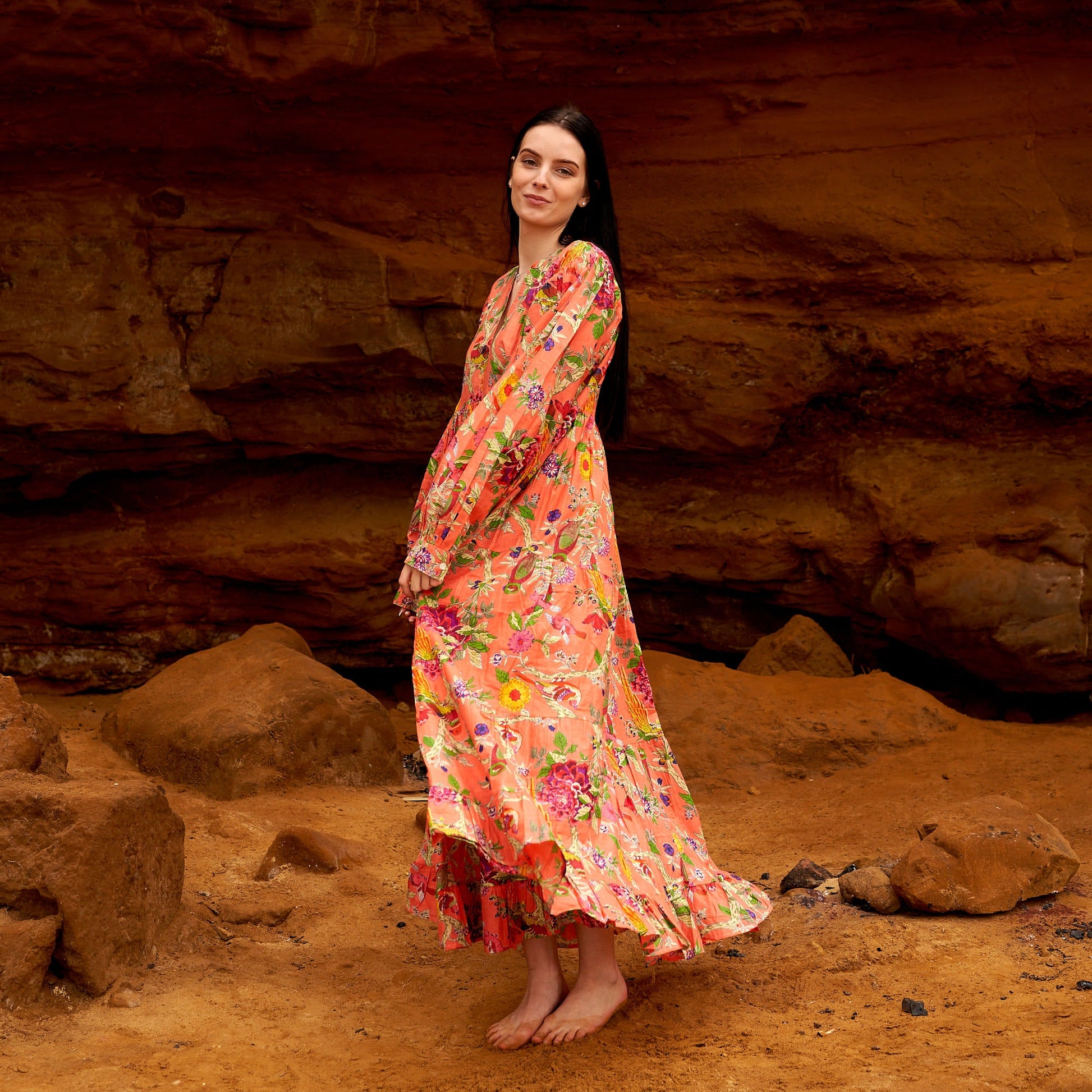 'Citrine Blooms' 100% Cotton Maxi Dress