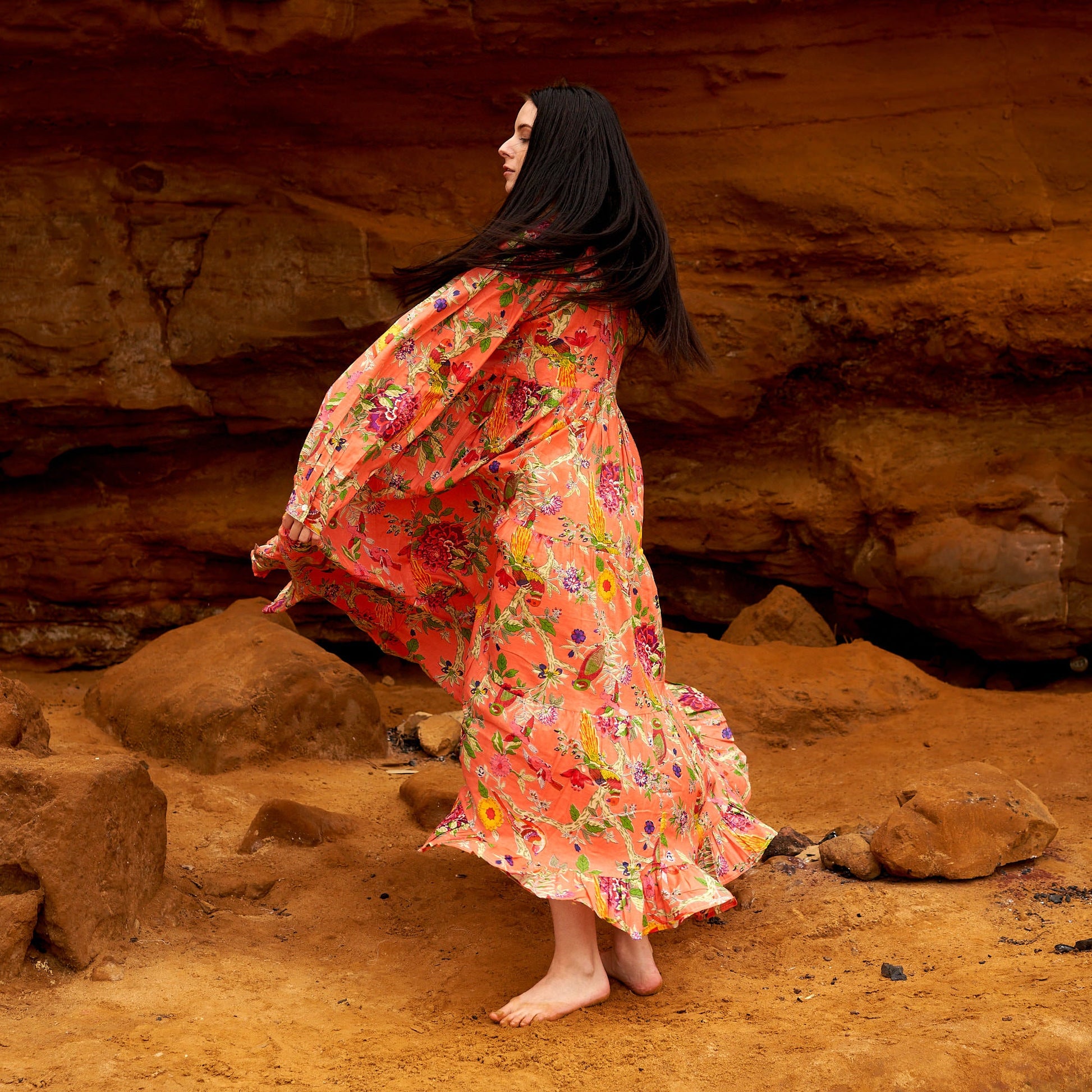 'Citrine Blooms' 100% Cotton Maxi Dress
