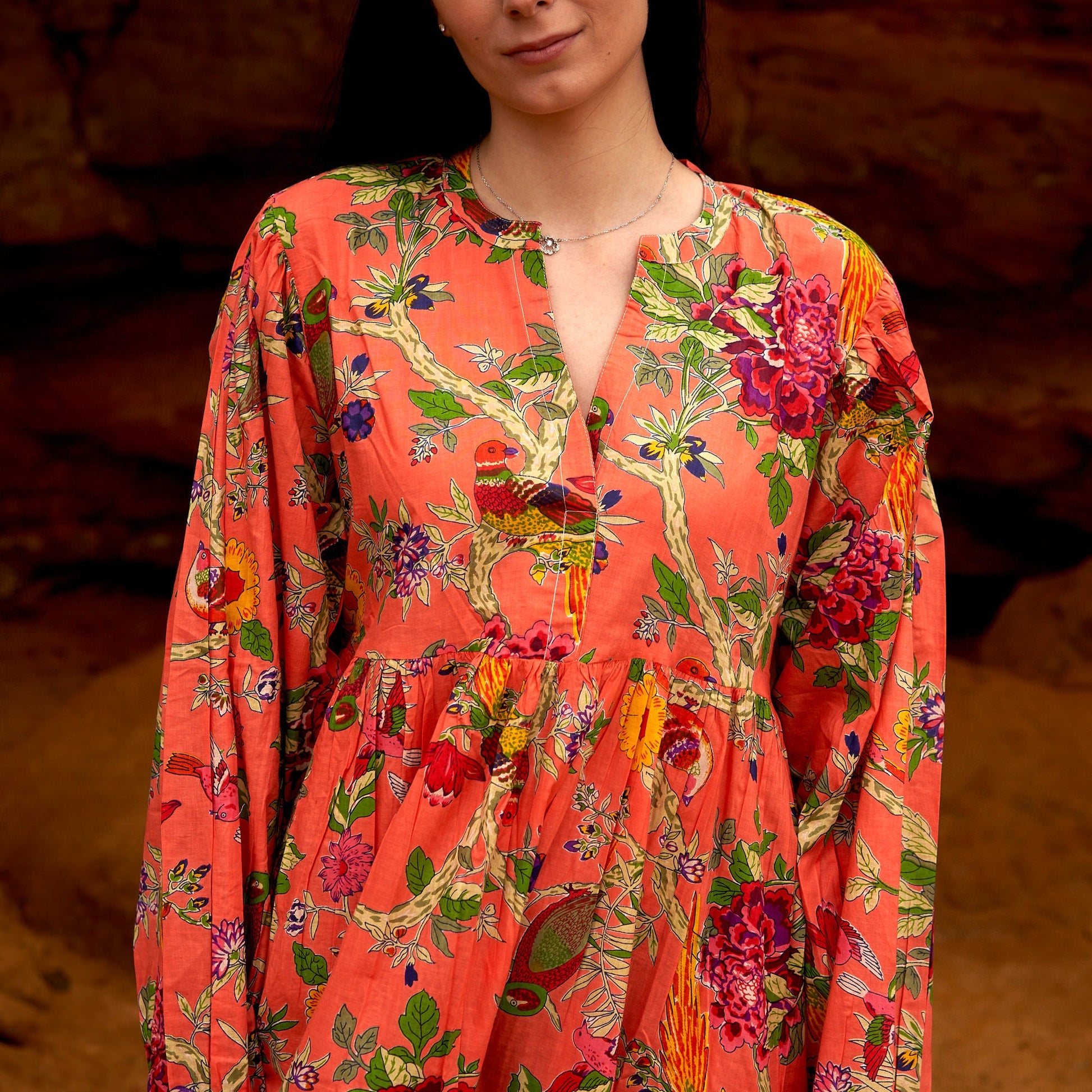 'Citrine Blooms' 100% Cotton Maxi Dress