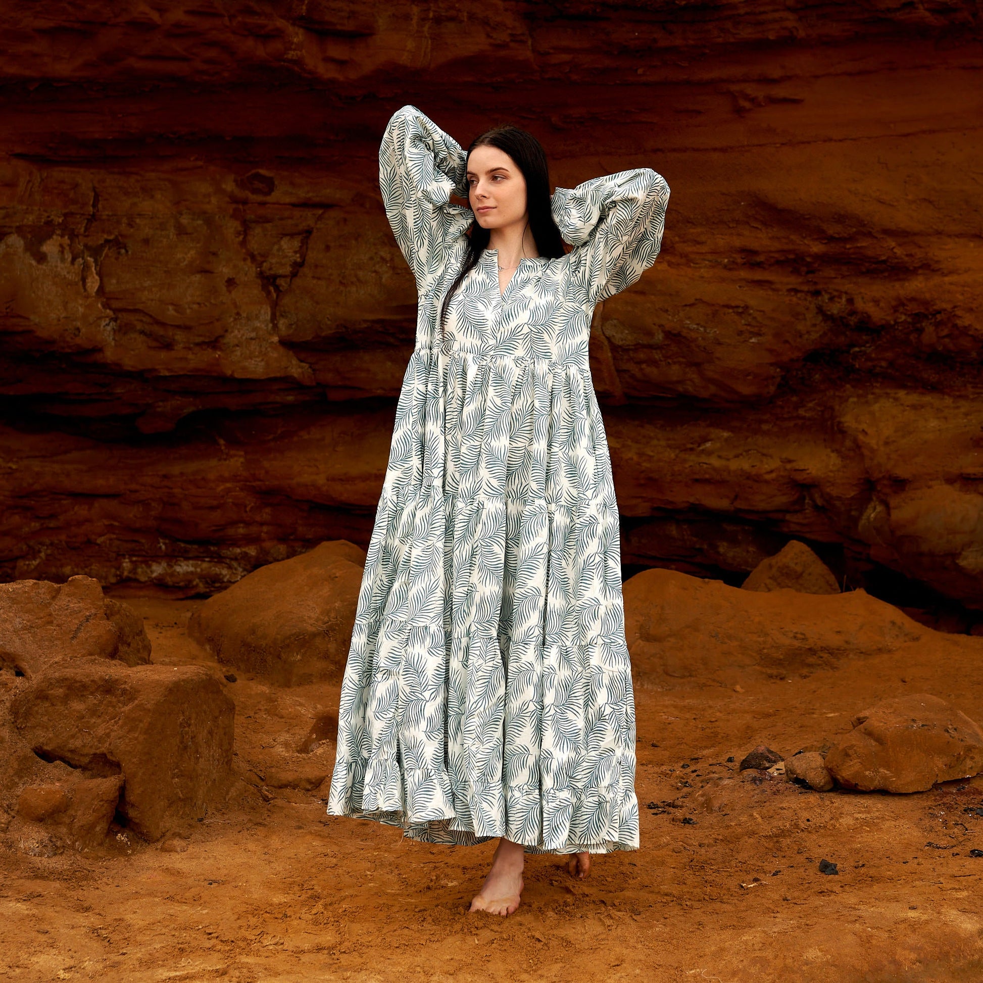'Verdant Escape' 100% Cotton Maxi Dress
