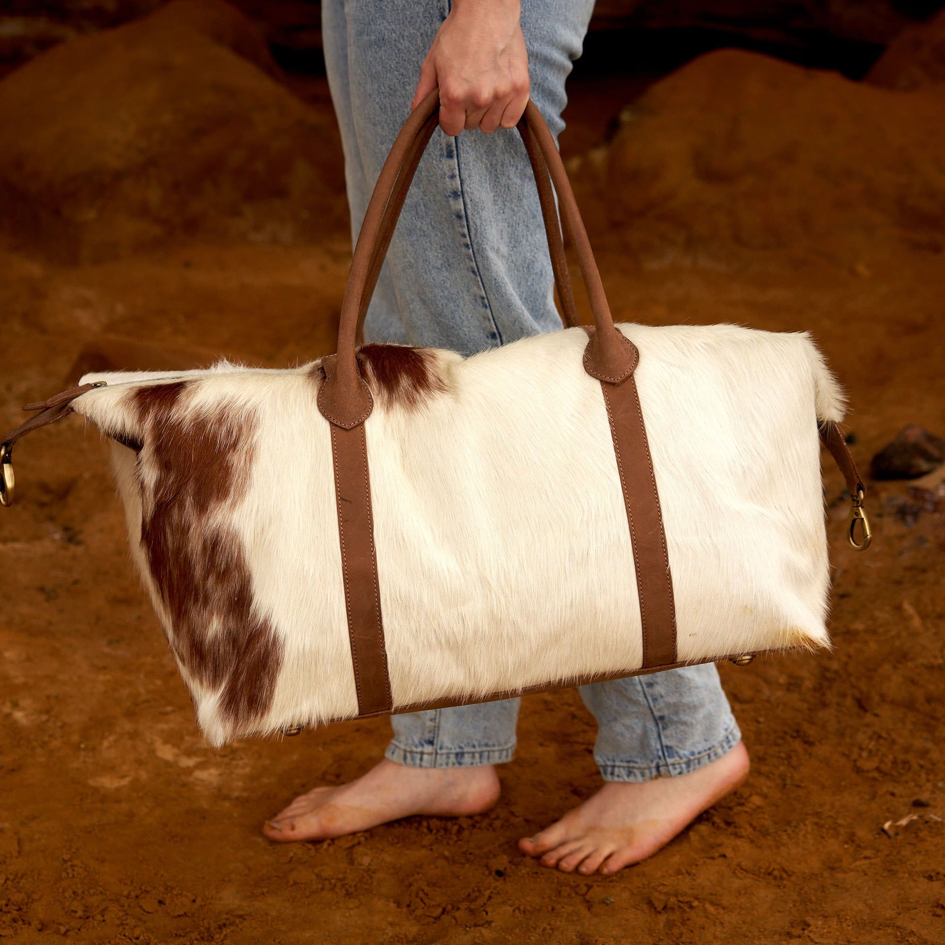 Original Cowhide Leather Duffle Bag - Boho Traveller
