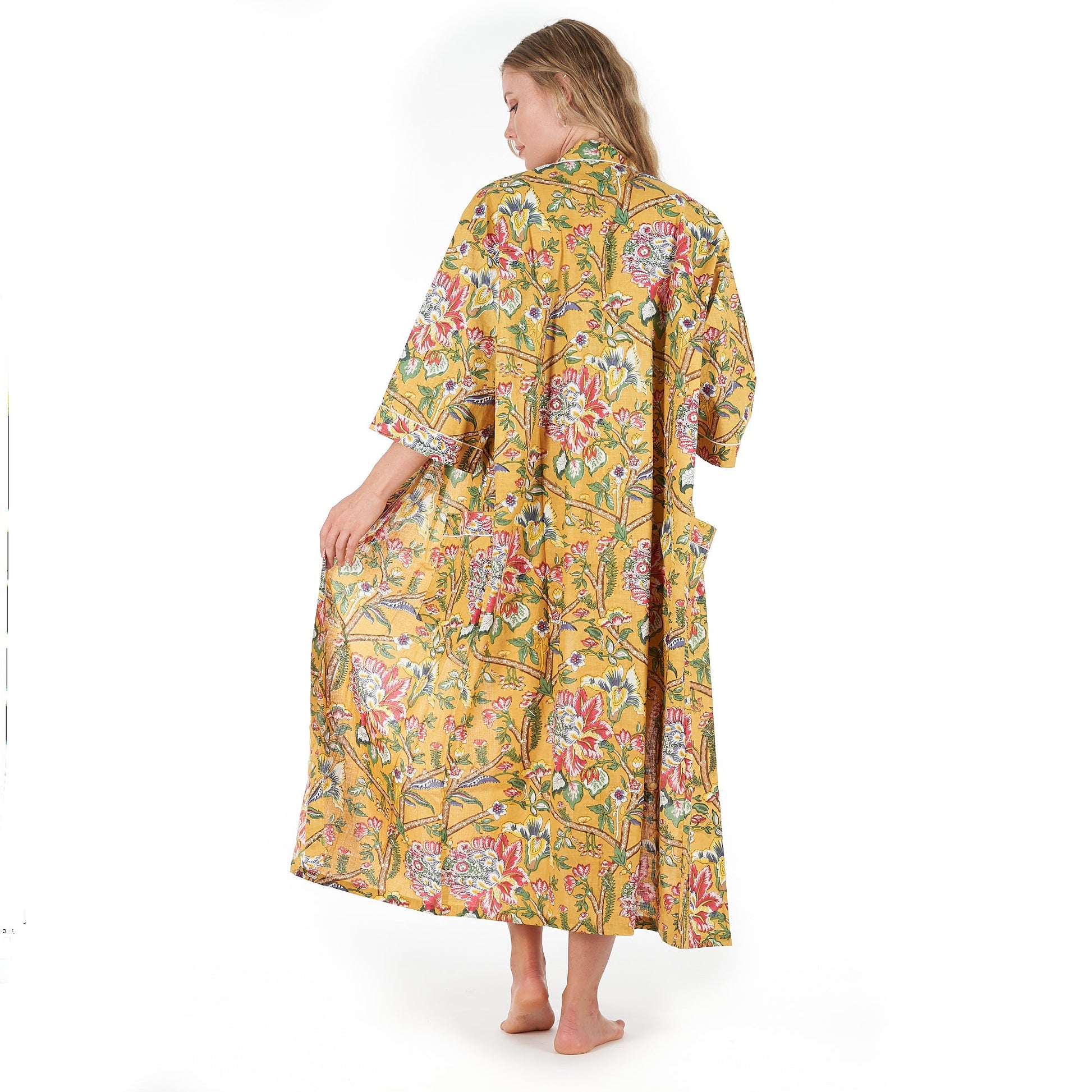 'Mustard Mystique' 100% Cotton Kimono Robe
