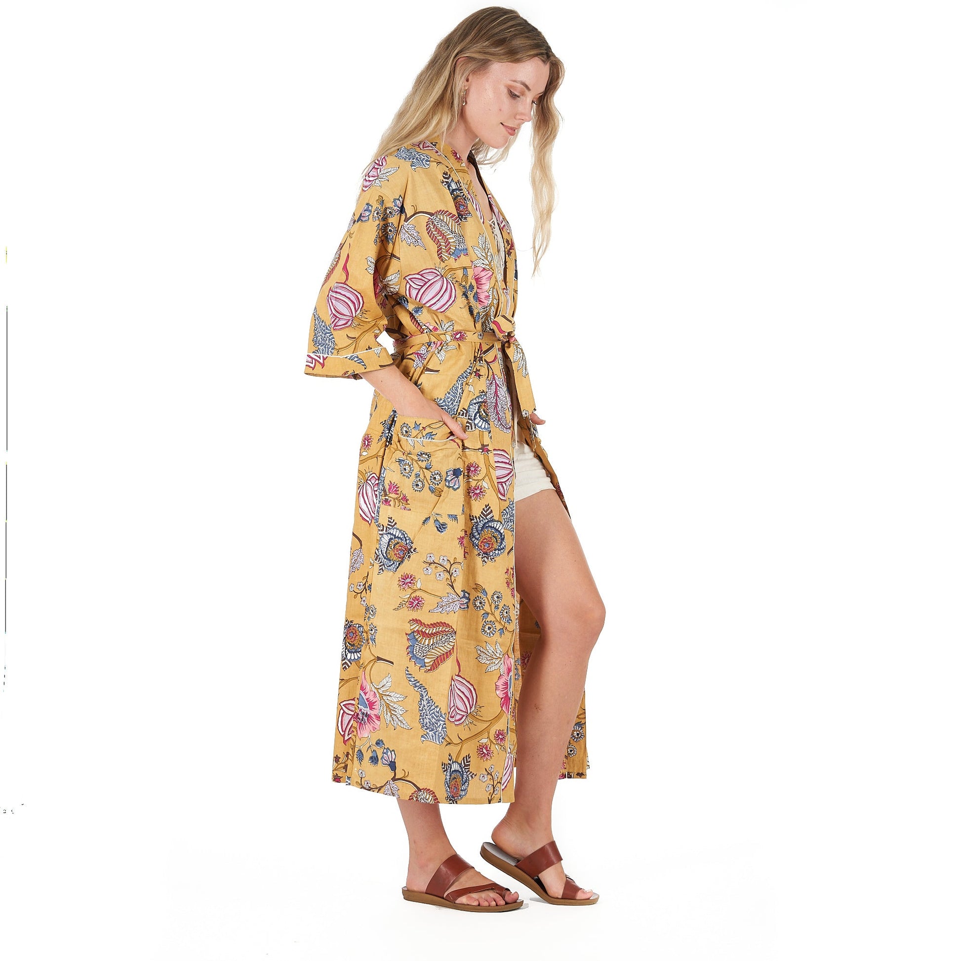 'Yellow Rendezvous' 100% Cotton Kimono Robe