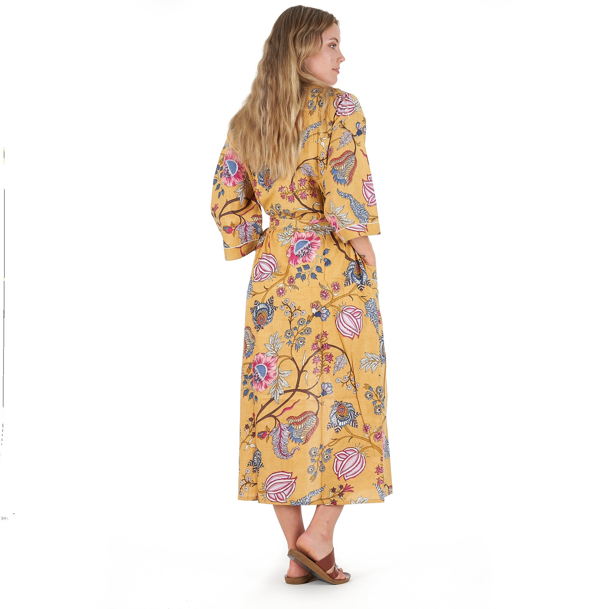 'Yellow Rendezvous' 100% Cotton Kimono Robe