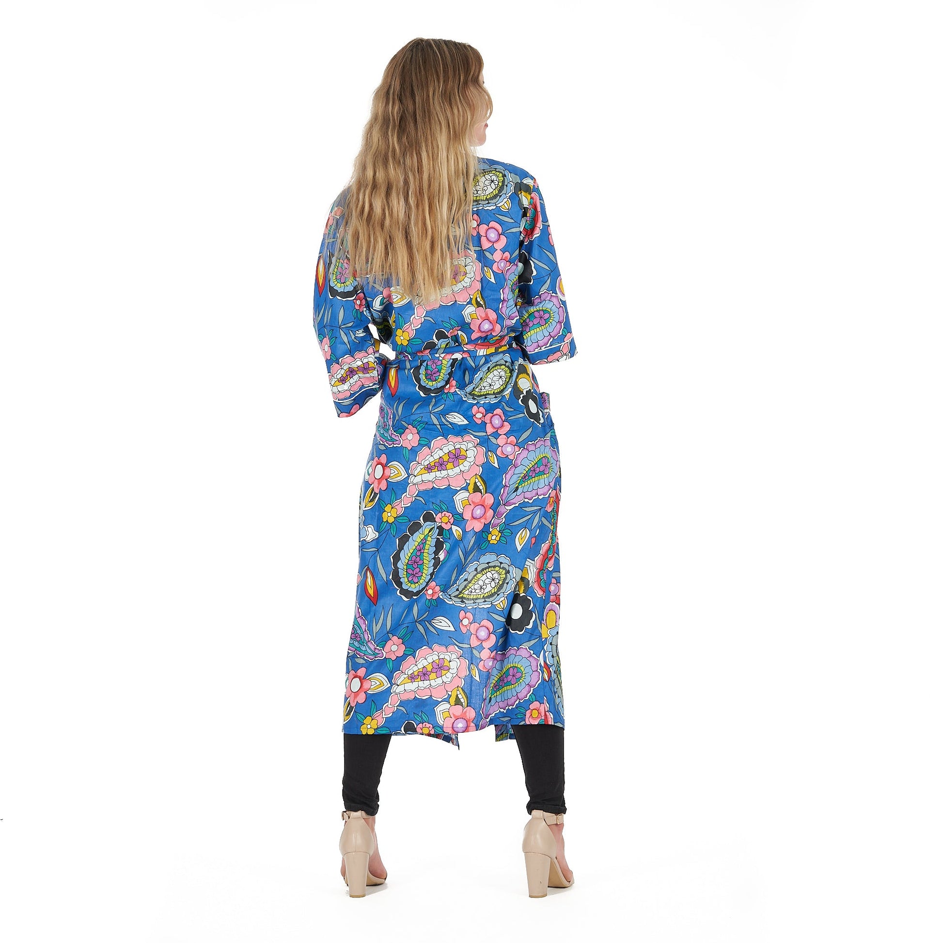 'Bold Blue Florals' 100% Cotton Kimono Robe