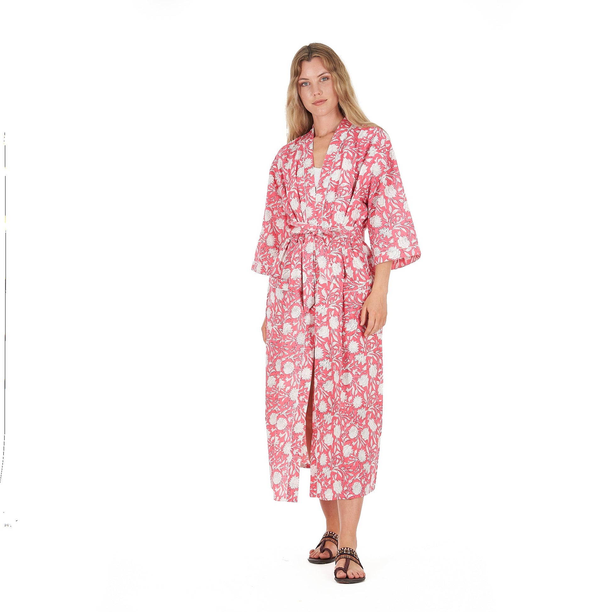 'White Blossom Bliss' 100% Cotton Kimono Robe