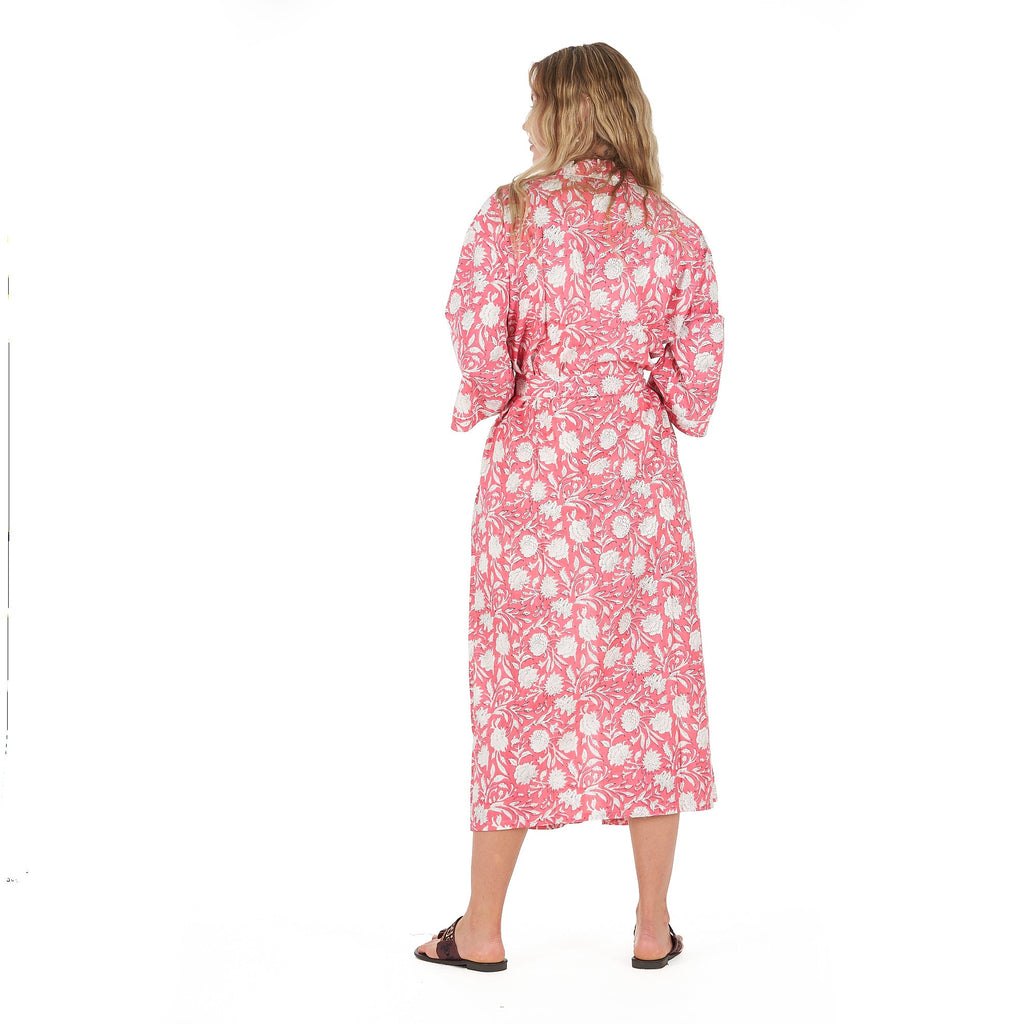 'White Blossom Bliss' 100% Cotton Kimono Robe