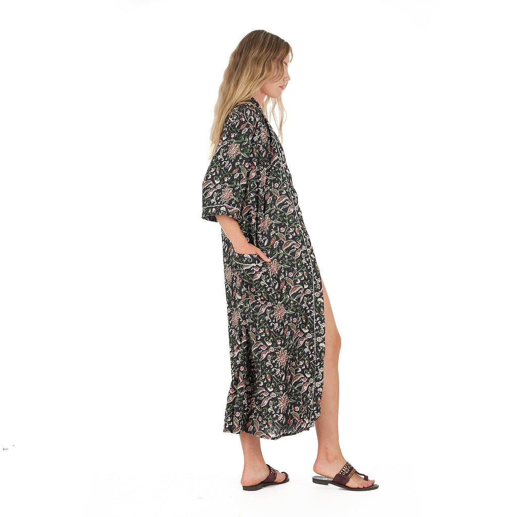'Noir Oasis' 100% Cotton Kimono Robe