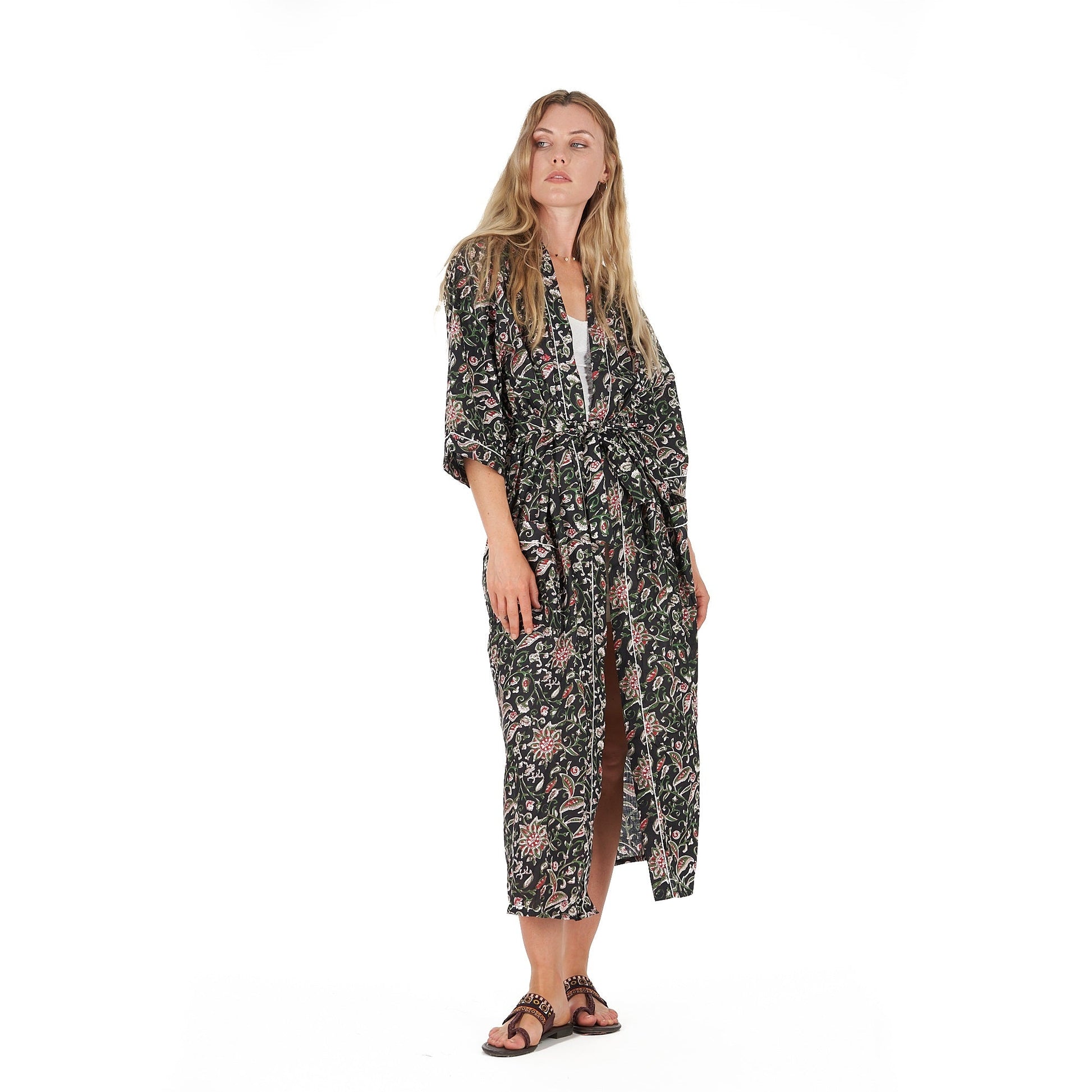 'Noir Oasis' 100% Cotton Kimono Robe