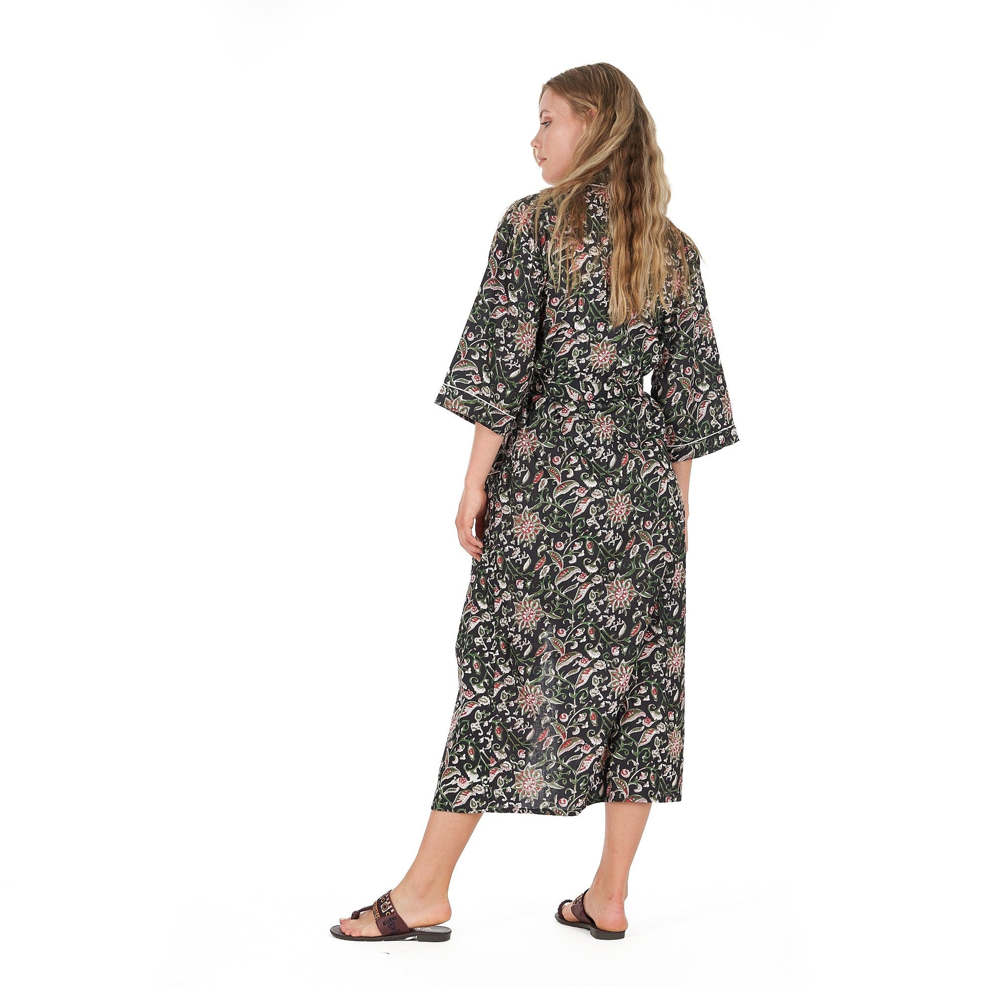 'Noir Oasis' 100% Cotton Kimono Robe