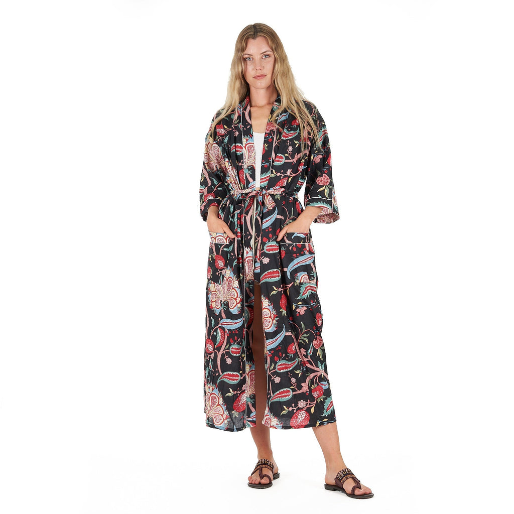 'Midnight Mystique' 100% Cotton Kimono Robe